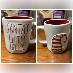 Double sided Rae Dunn Santa’s Little Helper Elf mug.  Red interior asymmetrical